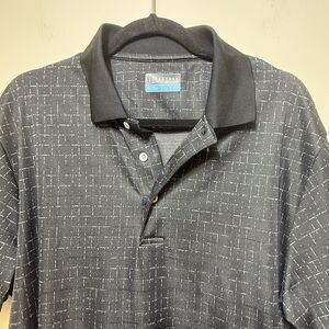 PGA TOUR MENS SHORT SLEEVE GOLF POLO BLACK White Grey Pattern SIZE L